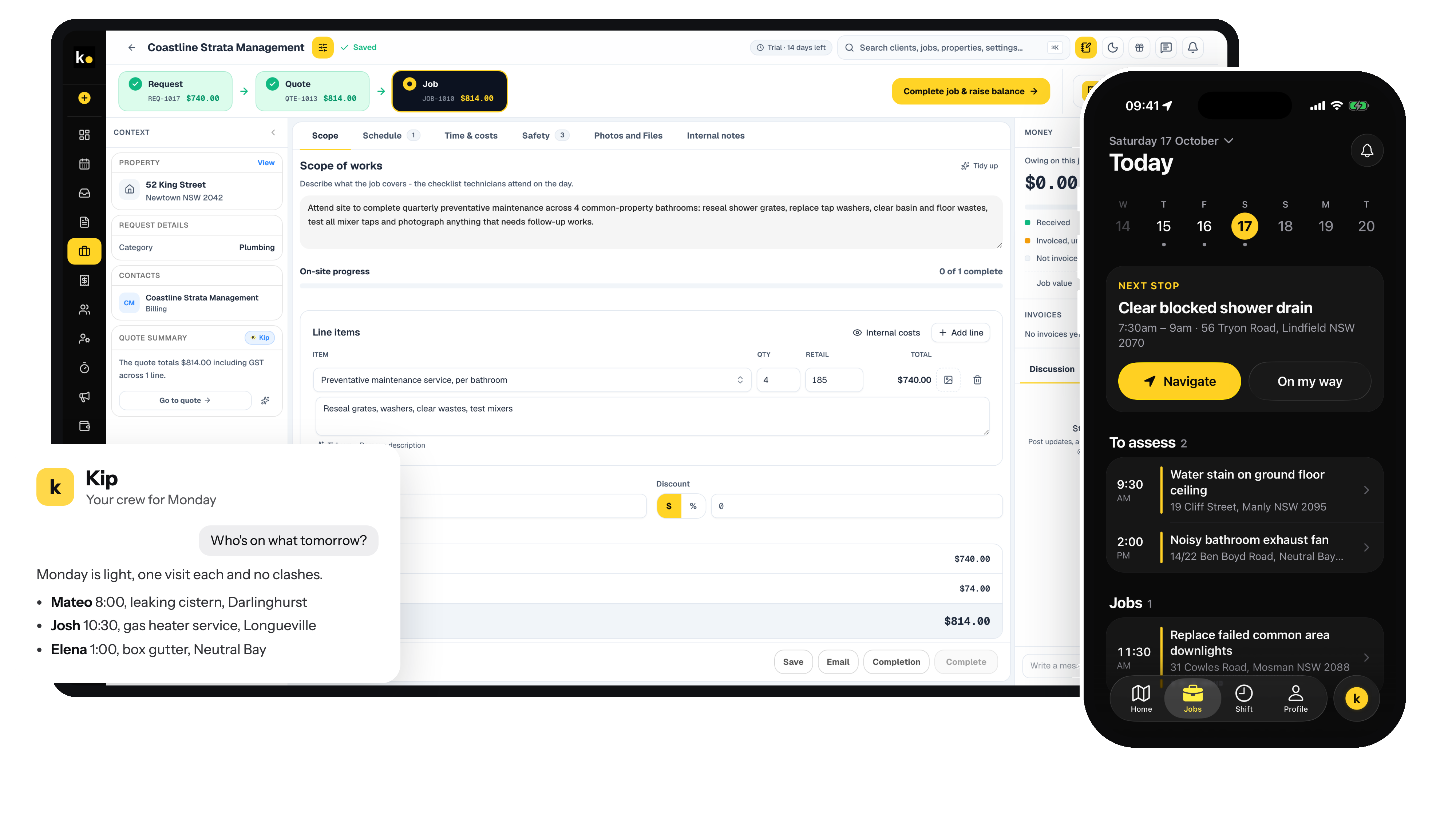 The Kepd job workspace, the field app and Kip